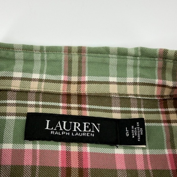 Lauren Ralph Lauren Women Green Pink Plaid Button Down Shirt Size L - Picture 3 of 6